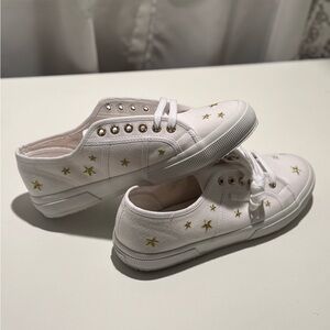 Superga White Sneakers with Gold Embroidered Stars